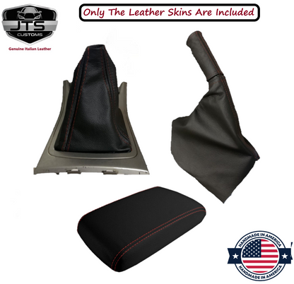 2008 - 2016 Subaru Impreza WRX STI Shift E-Brake Boot & Console Lid Cover Set In Black With Red Stitching