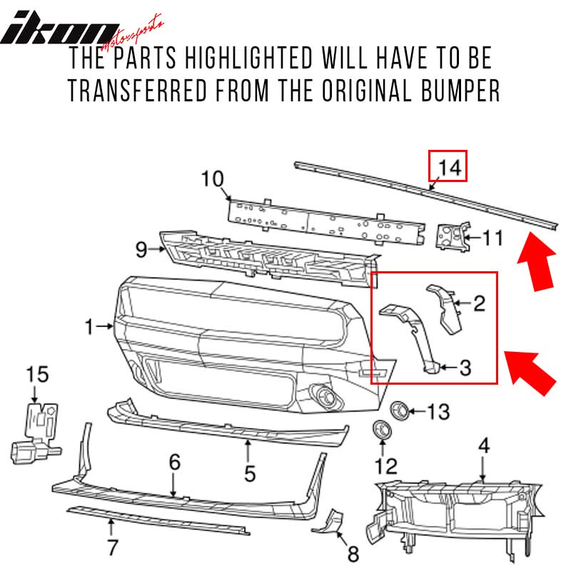 2008-2014 Dodge Challenger Front Bumper Cover w/ Car Grille Unpainted
