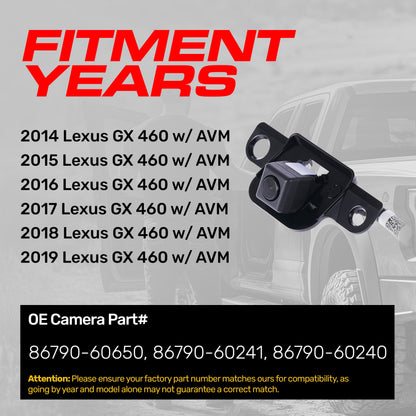 Lexus GX 460 w/ AVM (2014-2019) OEM Replacement Backup Camera OE Part # 86790-60650, 86790-60241, 86790-60240