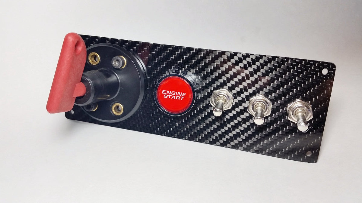 Racing Carbon FIber 12V Switch Panel LED Engine Start Toggle with BATTERY CUTOFF