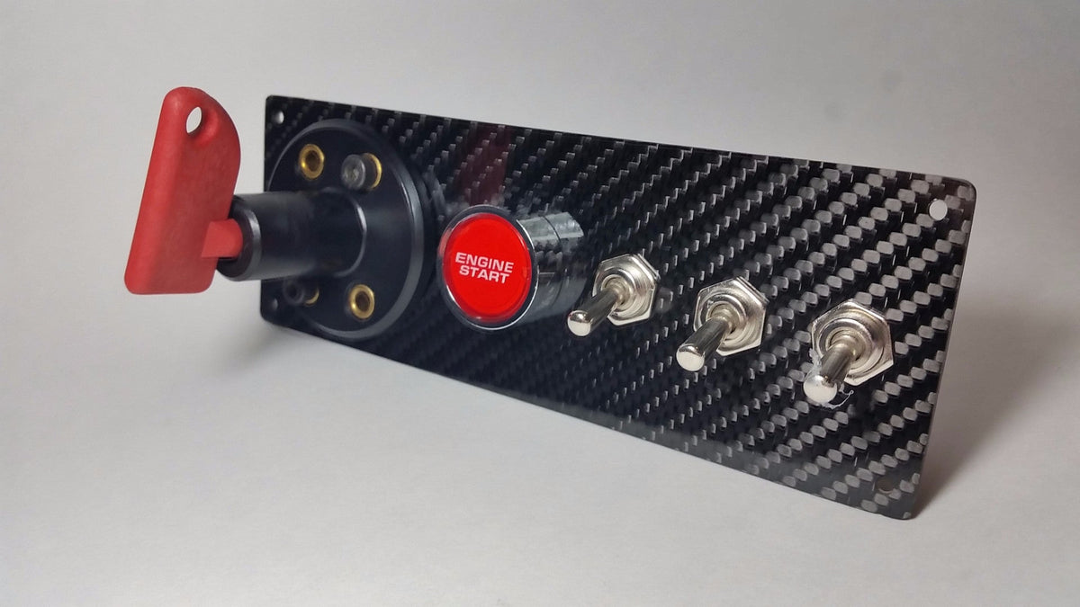 Racing Carbon FIber 12V Switch Panel LED Engine Start Toggle with BATTERY CUTOFF