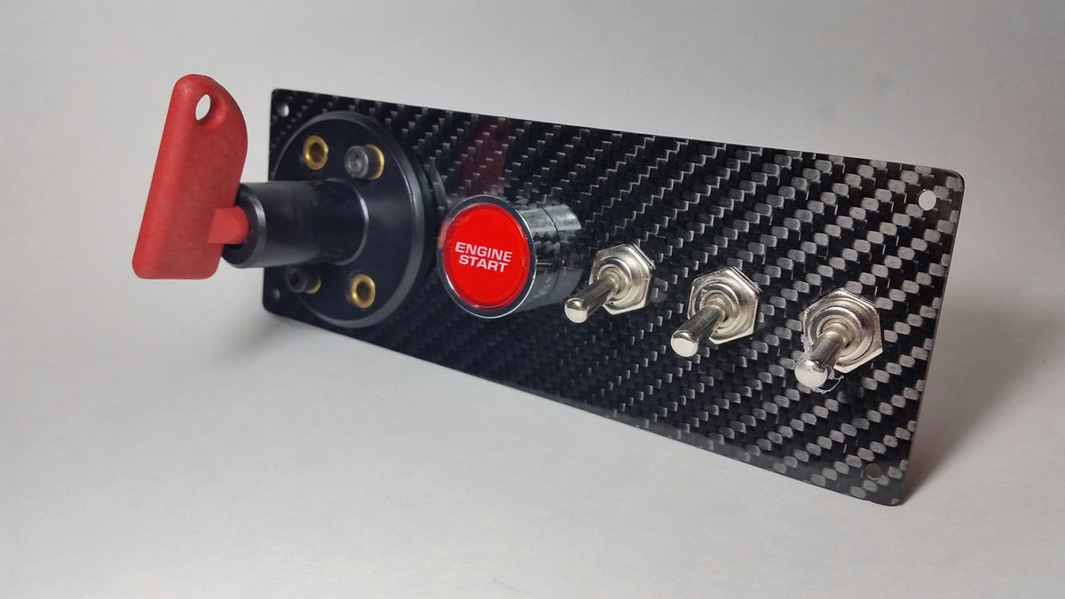 Racing Carbon FIber 12V Switch Panel LED Engine Start Toggle with BATTERY CUTOFF