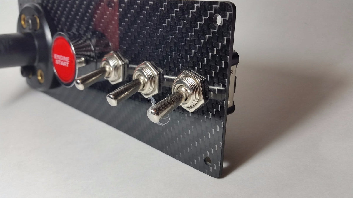 Racing Carbon FIber 12V Switch Panel LED Engine Start Toggle with BATTERY CUTOFF