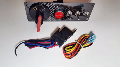Racing Carbon FIber 12V Switch Panel LED Engine Start Toggle with BATTERY CUTOFF