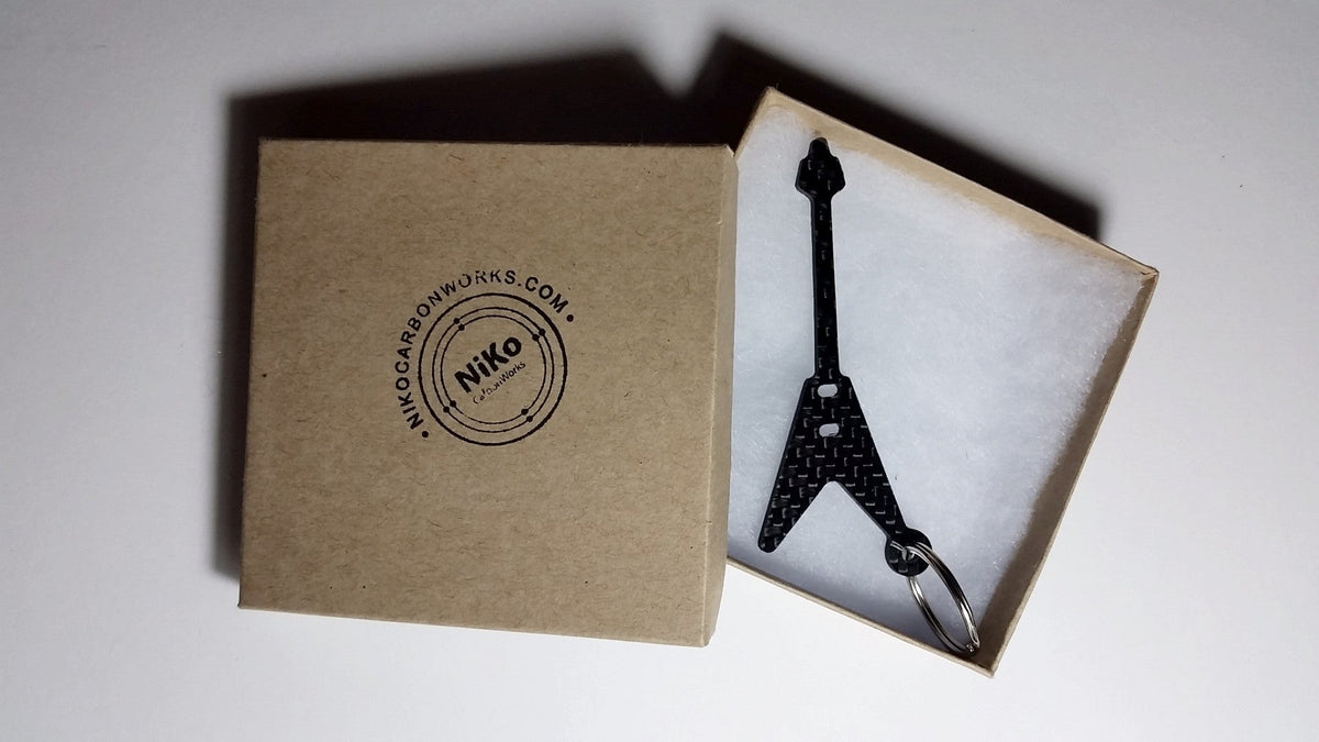 Gibson Flying V Guitar Inspired Solid CARBON FIBER 2.0mm Key Chain