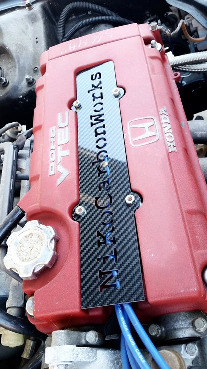Honda B16 b18 DOHC VTEC B-Series Custom "YOUR CUSTOM TEXT" CARBON FIBER Spark Plug Cover