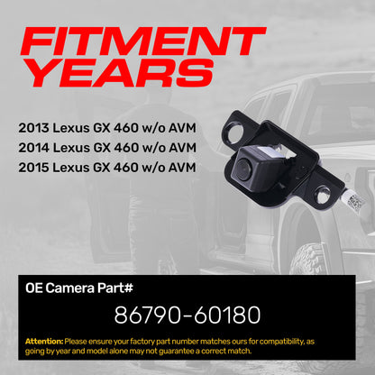 Lexus GX 460 w/o AVM (2013-2015) OEM Replacement Backup Camera OE Part # 86790-60180