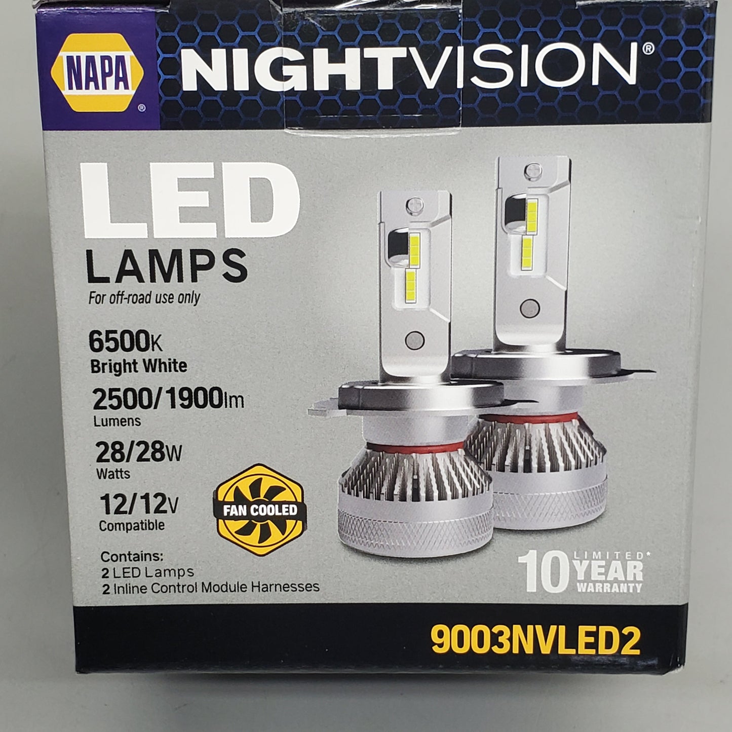 NAPA (2 Pack) NightVision LED Lamps Fog Light 6500k 2500/1900lm 9003NVLED2