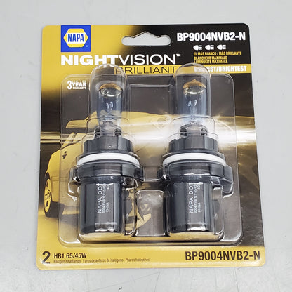 NAPA (2 Pack) NightVision Brilliant Halogen Headlamps HB1 High/Low Beam Whitest/Brightest BP9004NVB2-N 12.8V 65W/45W