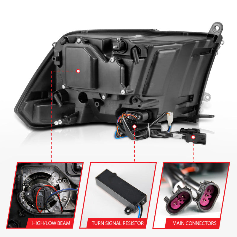 ANZO 2009-2018 Dodge Ram 1500 Projector Headlights Plank Style Halo w/Switchback Matte Black 111489