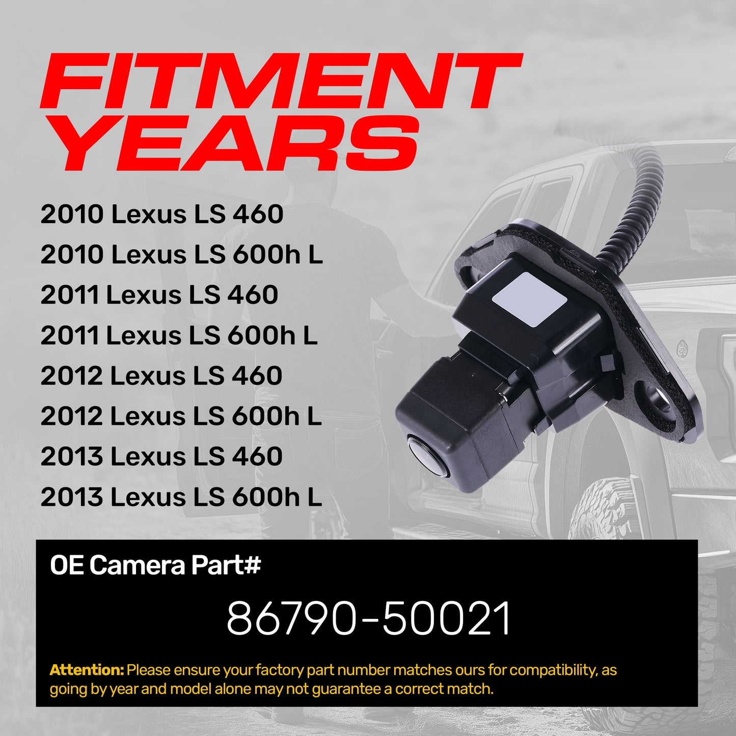 Lexus LS 460, LS 600h L (2010-2013) OEM Replacement Backup Camera OE Part # 86790-50021