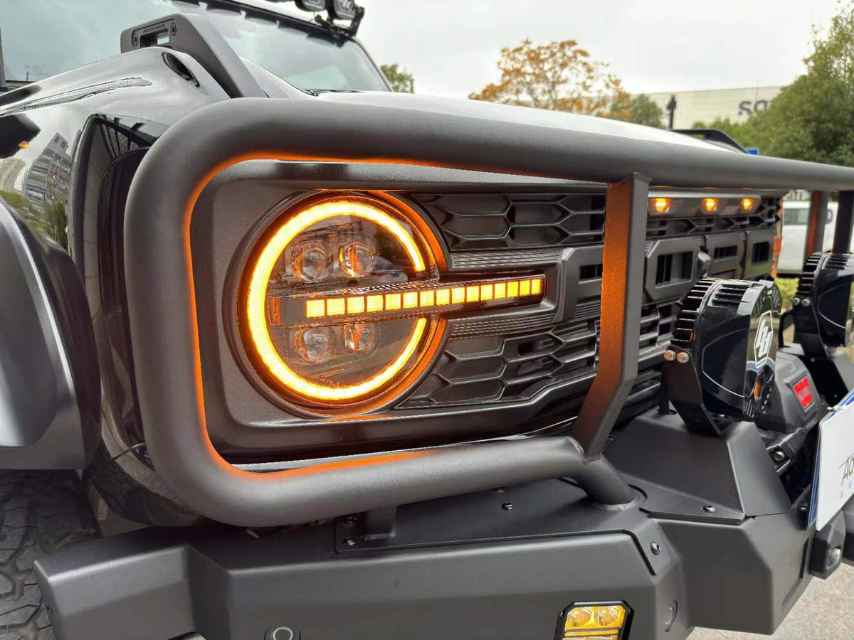 2021-2025 Ford Bronco Archaic Bi-LED Projector Headlights with White & Amber DRL