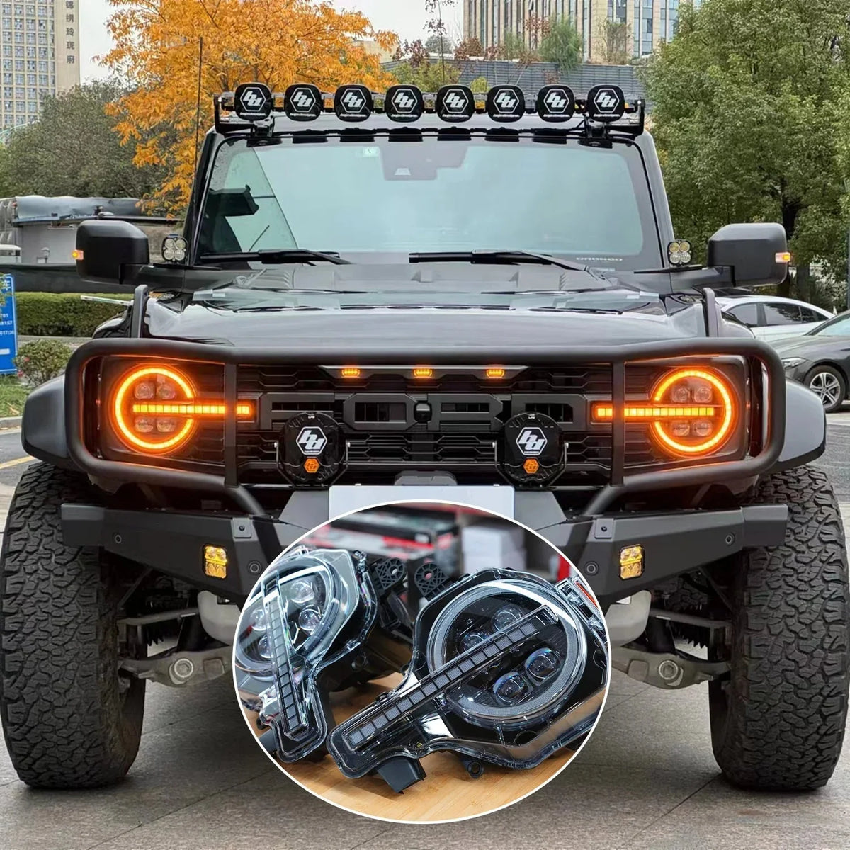2021-2025 Ford Bronco Archaic Bi-LED Projector Headlights with White & Amber DRL