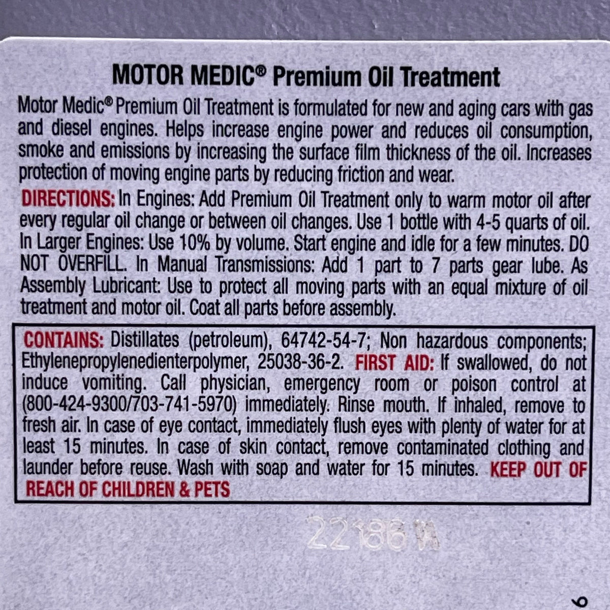 MOTOR MEDIC (12 PACK) Premium Oil Treatment 15 fl oz Grey M3215