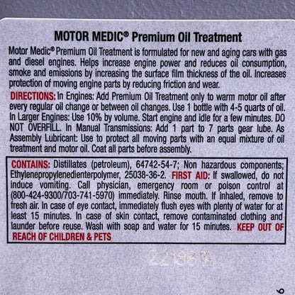 MOTOR MEDIC (12 PACK) Premium Oil Treatment 15 fl oz Grey M3215