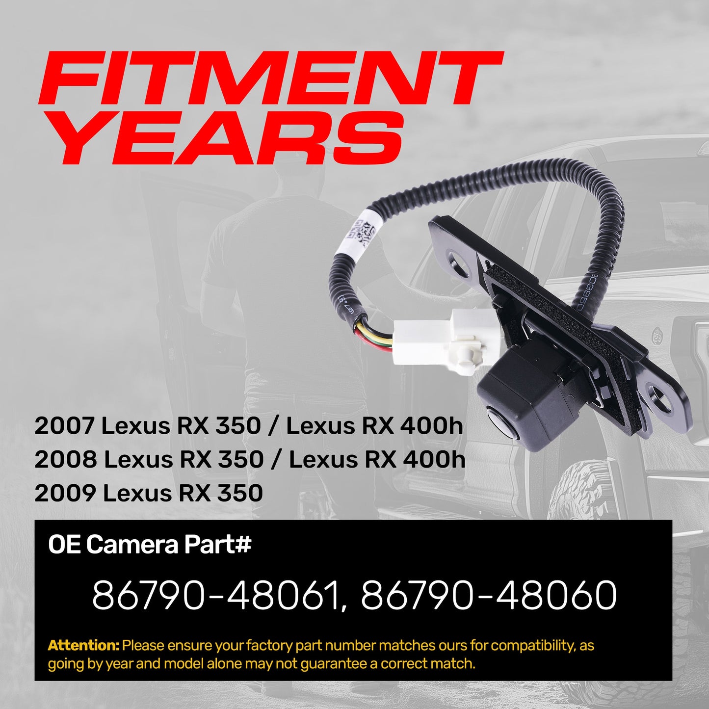 Lexus RX 350 (2007-2009), RX 400h (2007-2008) OEM Replacement Backup Camera OE Part # 86790-48060, 86790-48061