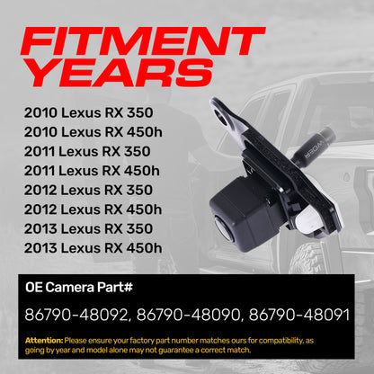 Lexus RX 350/450h (2010-2013) OEM Replacement Backup Camera OE Part # 86790-48090, 86790-48091, 86790-48092