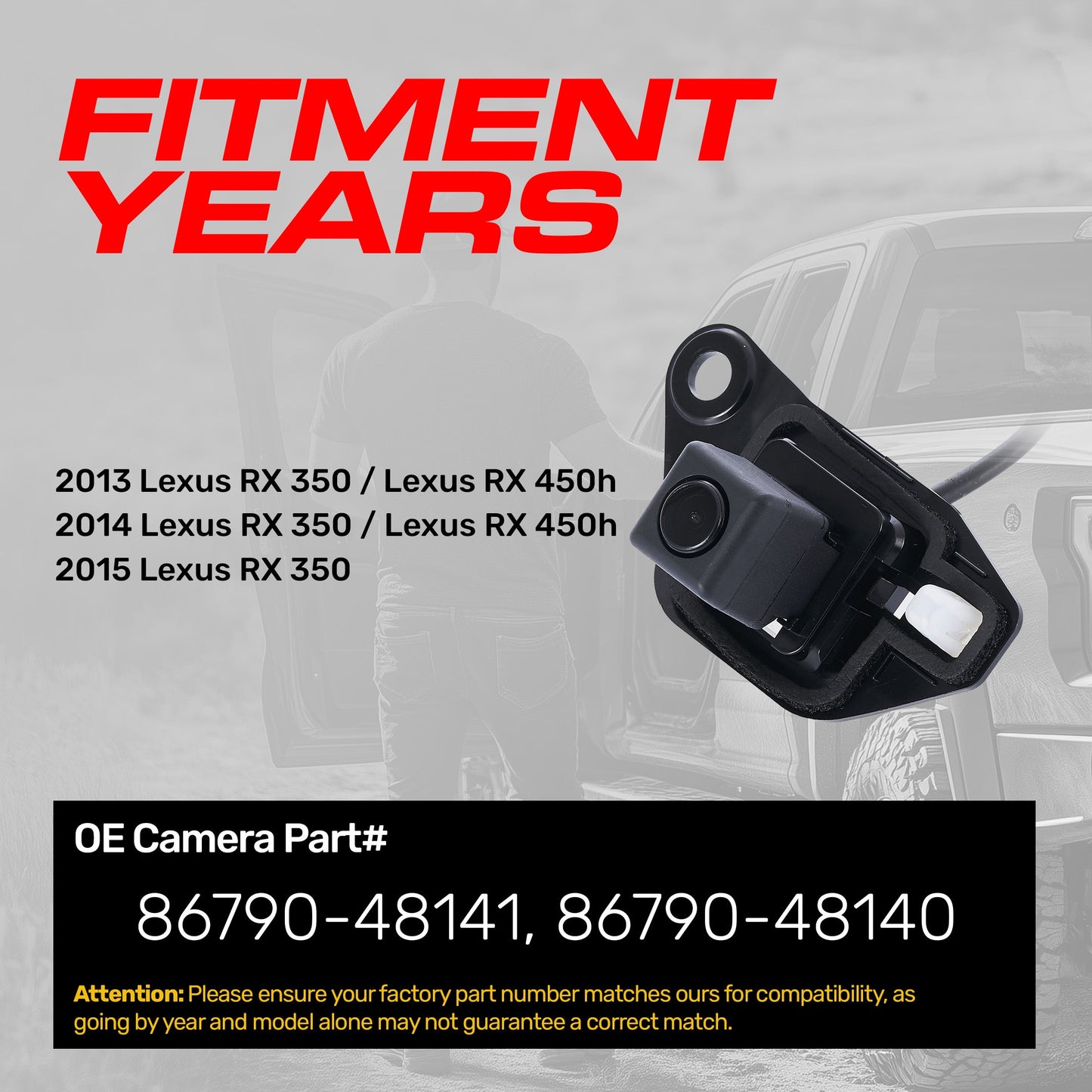 Lexus RX 350 (2013-2015), RX 450h (2013-2014) OEM Replacement Backup Camera OE Part # 86790-48140, 86790-48141