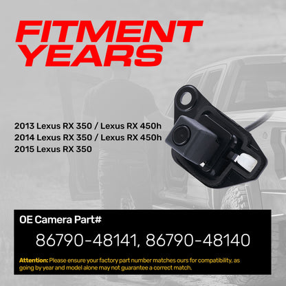 Lexus RX 350 (2013-2015), RX 450h (2013-2014) OEM Replacement Backup Camera OE Part # 86790-48140, 86790-48141