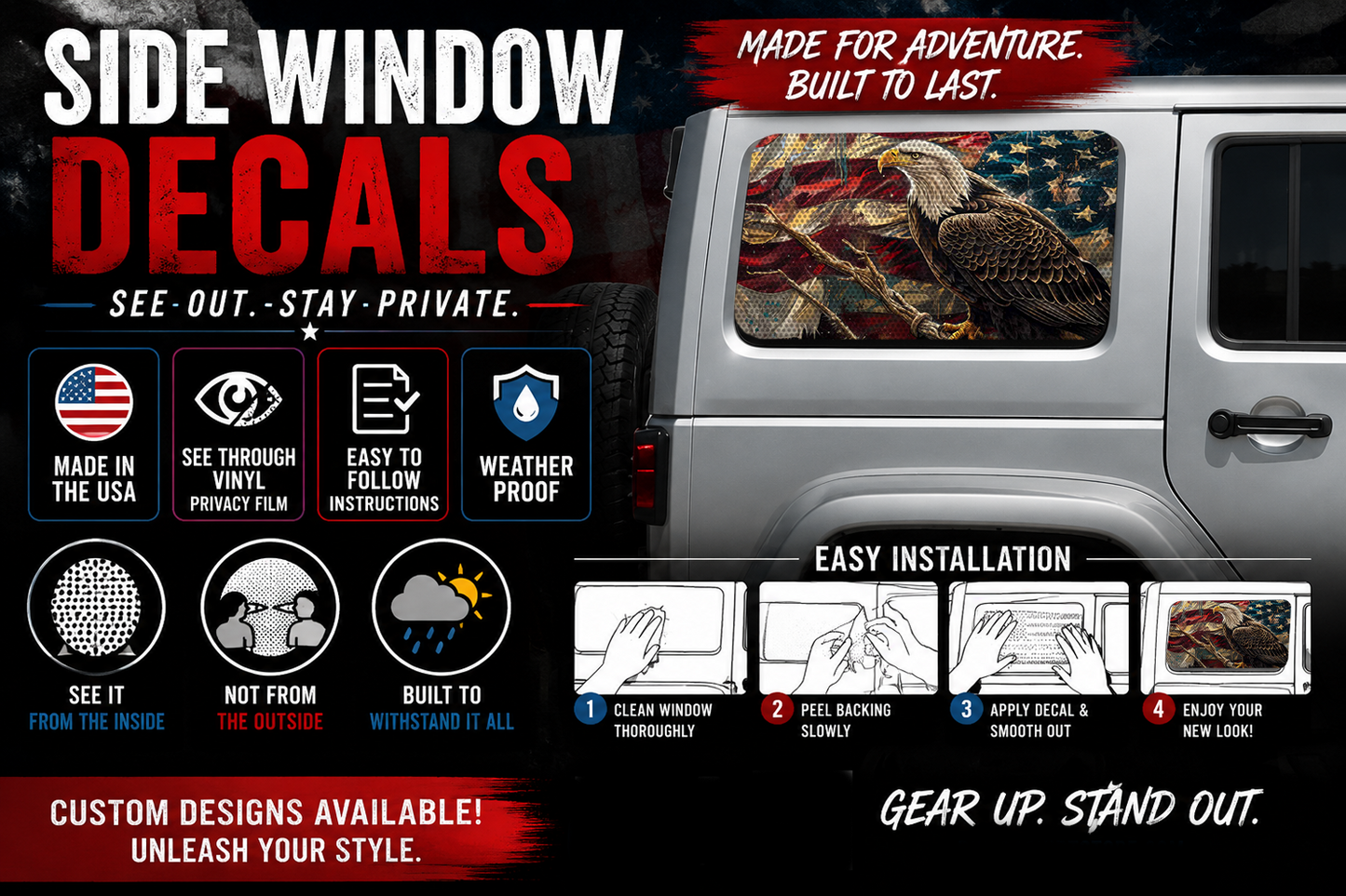 Eagle with the flag  Rear quarter window see through graphic