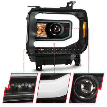 ANZO 2014-2015 Gmc Sierra 1500 Projector Headlight Plank Style Black w/ Switchback (Halogen Type) 111487