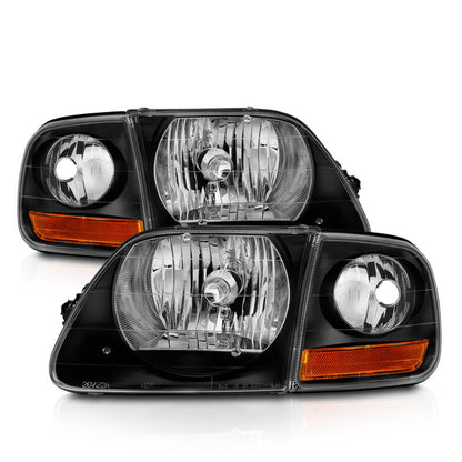 ANZO 1997-2003 Ford F150 Crystal Headlight Black w/ Parking Light 111460
