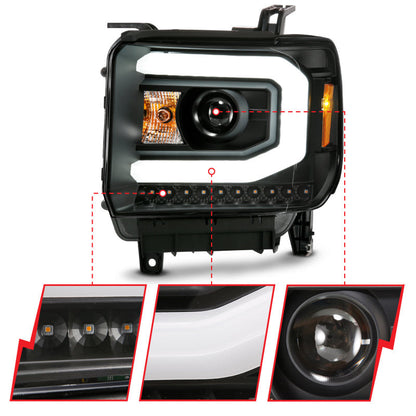 ANZO 2014-2015 Gmc Sierra 1500 Projector Headlight Plank Style Black w/ Switchback (Halogen Type) 111487