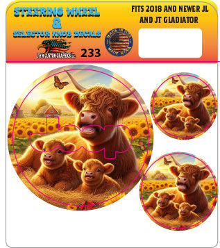 Steering wheel decal baby highland cow 233
