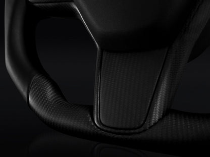 TESLA MODEL 3 / Y BLACK LEATHER FLAT BOTTOM VANTABLACK DRY MATTE CARBON STEERING WHEEL