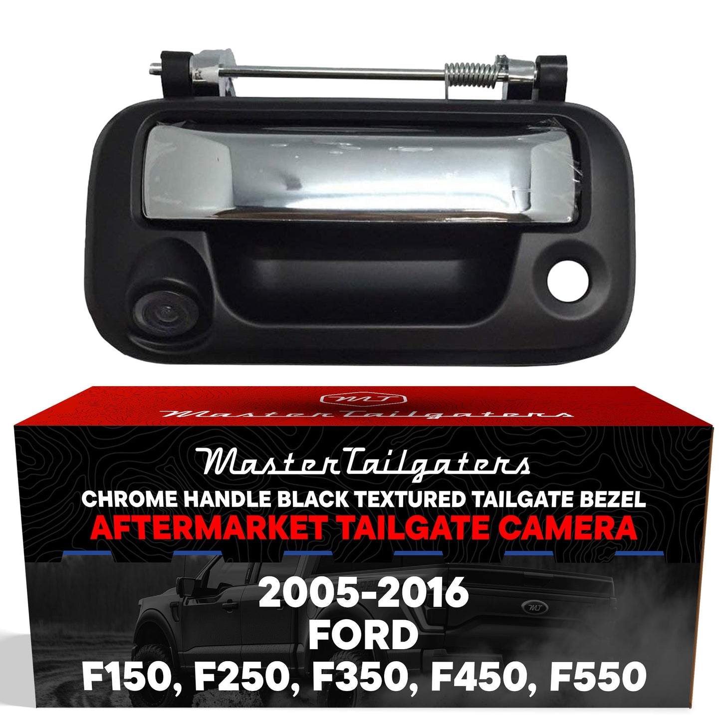 Ford F150 F250 F350 F450 F550 (2005-2016) Black/Chrome Replacement Tailgate Handle with Backup Camera