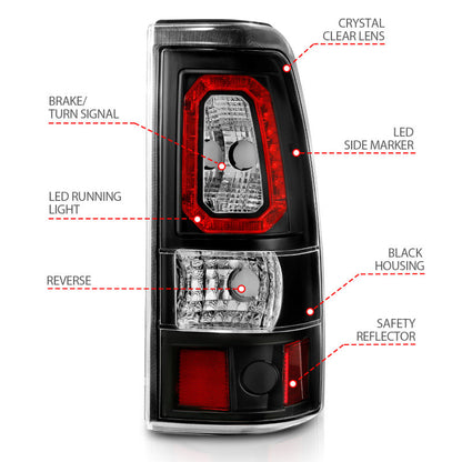 ANZO 2003-2006 Chevy Silverado 1500 LED Taillights Plank Style Black w/Clear Lens 311327