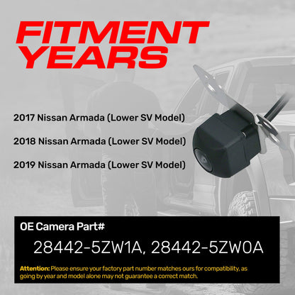 Nissan Armada Lower SV Model (2017-2019) OEM Replacement Backup Camera OE Part # 28442-5ZW0A, 28442-5ZW1A