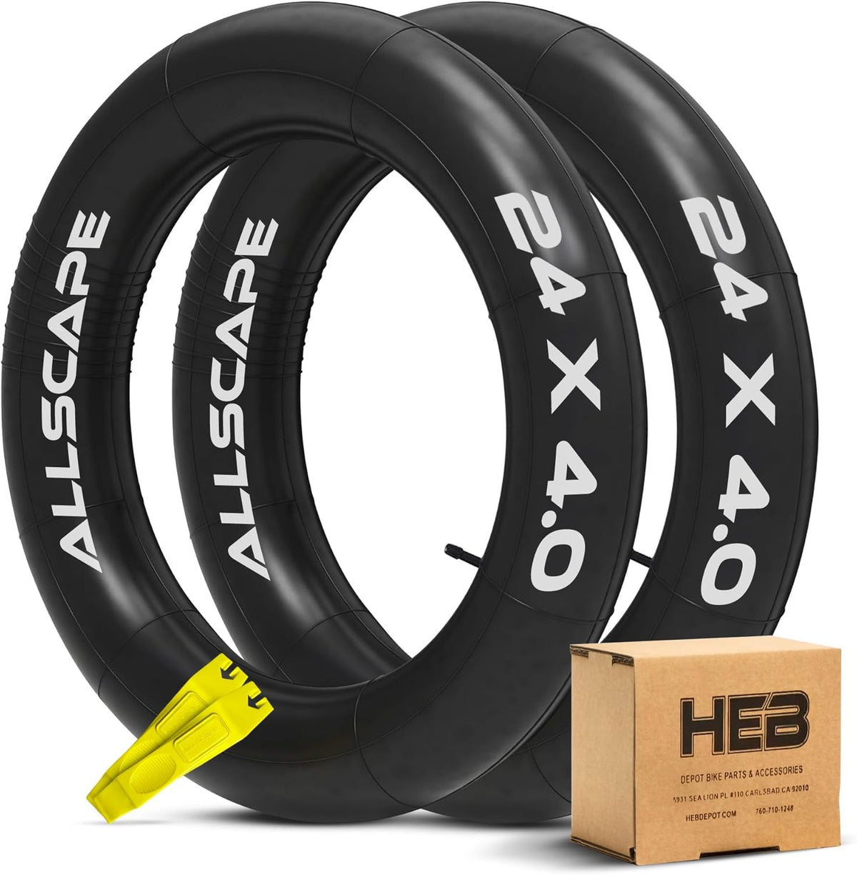 HEB Allscape 24x4" Tubes- 2 Heavy Duty Bike Tubes for Ebike Tires (Set Of 2 Tubes)
