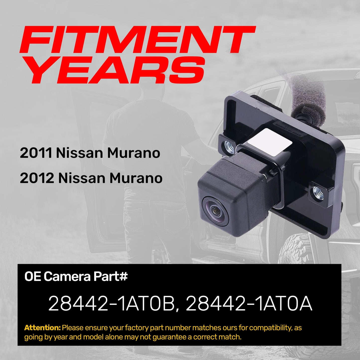 Nissan Murano (2011-2012) OEM Replacement Backup Camera OE Part # 28442-1AT0A, 28442-1AT0B