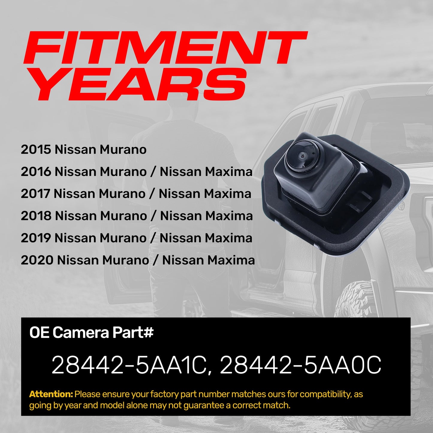 Nissan Murano (2015-2020), Maxima (2016-2020) w/o AVM OEM Replacement Backup Camera OE Part # 28442-5AA0C, 28442-5AA1C
