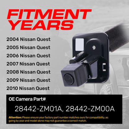 Nissan Quest (2004-2010) OEM Replacement Backup Camera OE Part # 28442-ZM00A, 28442-ZM01A