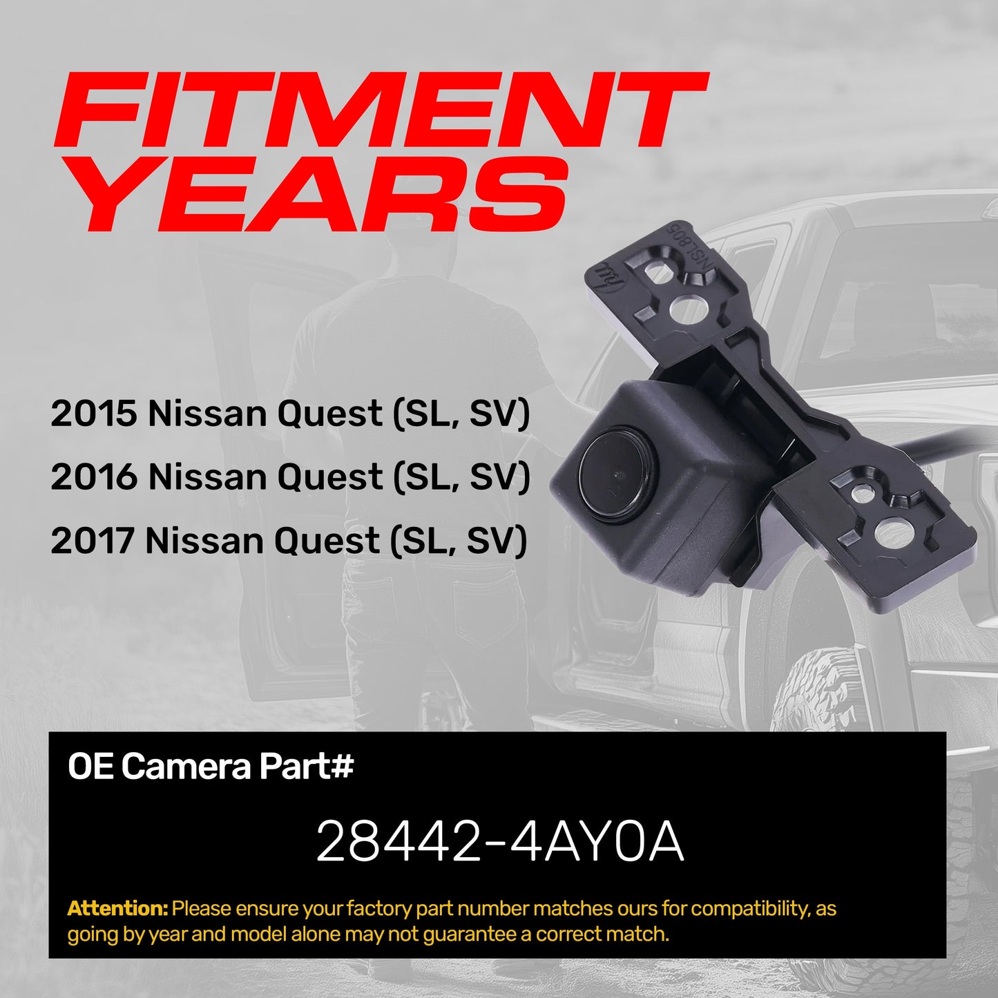 Nissan Quest SL SV (2015-2017) OEM Replacement Backup Camera OE Part # 28442-4AY0A