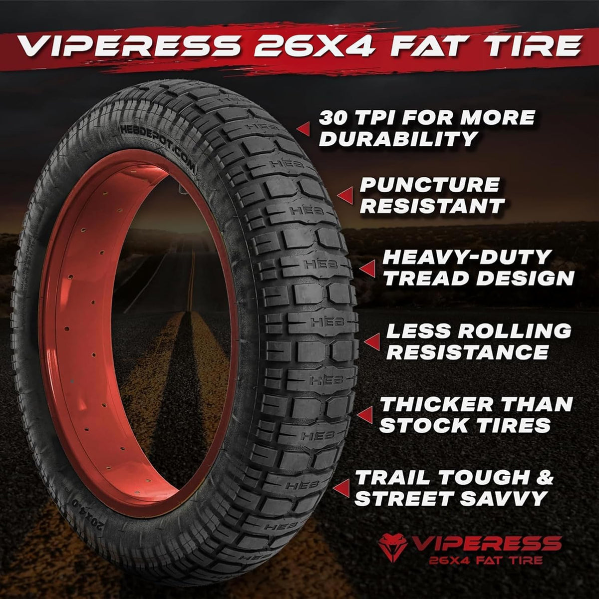 HEB Viperess Fat Tire SET of 2 Tires - 20" x 4" (Tubes Not Included)