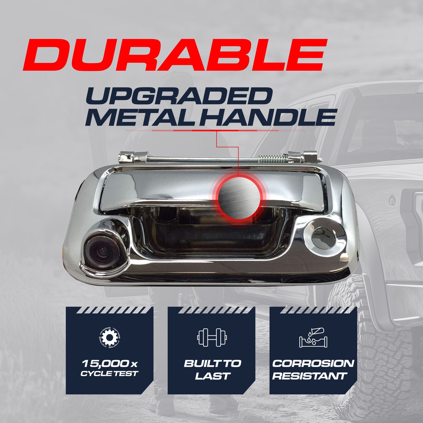 Ford F150, F250, F350, F450, F550 (2005-2016) Chrome Metal Replacement Tailgate Handle with Backup Camera