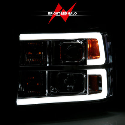 ANZO 2007-2013 Gmc Sierra 1500 Projector Headlight Plank Style Chrome w/ Clear Lens Amber 111483