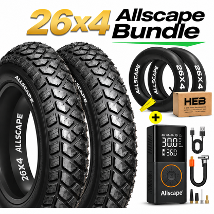 HEB ALLSCAPE® BUNDLE Fat Tires-  SET OF 26"x 4.0" (2) Tires, (2)Tubes, and an Electric Tire Inflator