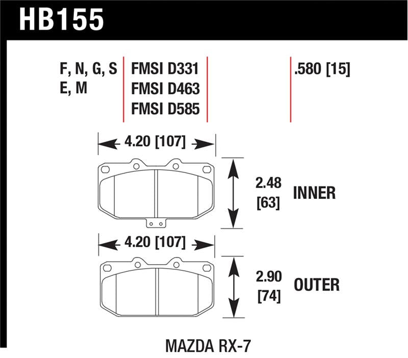 Hawk 1990-1990 Mazda RX-7 GXL (w/Elec Adjust Susp) HPS 5.0 Front Brake Pads