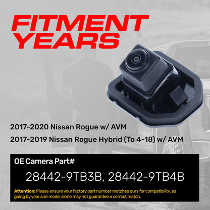 Nissan Rogue w/ AVM (2017-2020), Rogue Hybrid w/ AVM (2017-2019) OEM Replacement Backup Camera OE Part # 28442-9TB3B, 28442-9TB4B