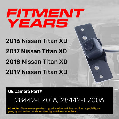 Nissan Titan XD (2016-2019) OEM Replacement Backup Camera OE Part # 28442-EZ00A, 28442-EZ01A