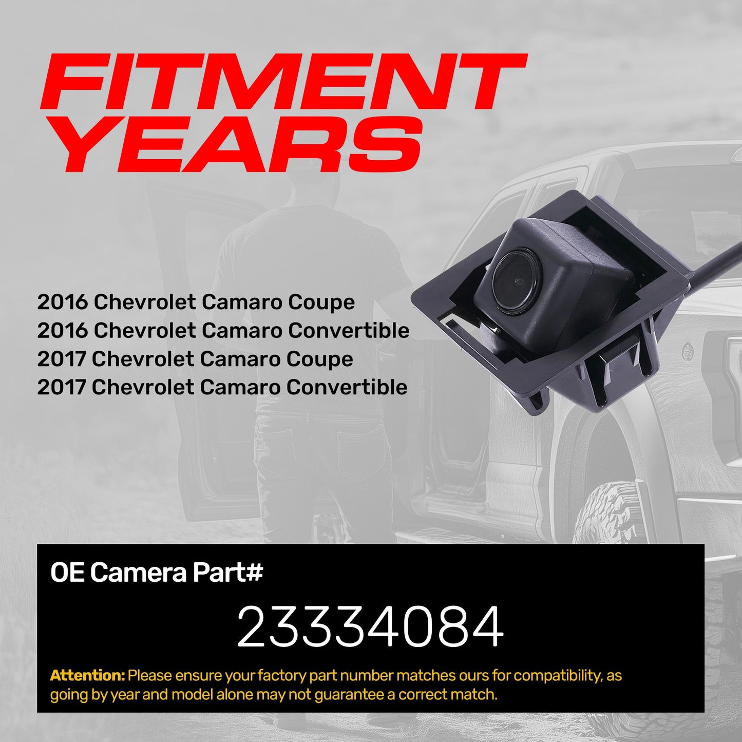 Chevrolet Camaro Coupe/Convertible (2016-2017) OEM Replacement Backup Camera OE Part # 23334084