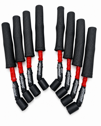 Granatelli GM LS & LT 0-Ohm 8" Red High-Temp Spark Plug Wires w/ Black Kevlar Boots – 28-1811HTRB
