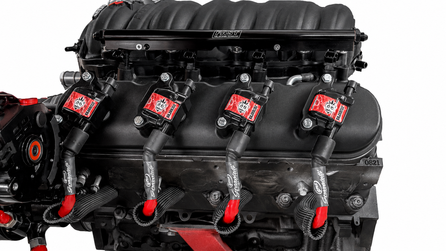 Granatelli GM LS & LT 0-Ohm 8" Red High-Temp Spark Plug Wires w/ Black Kevlar Boots – 28-1811HTRB
