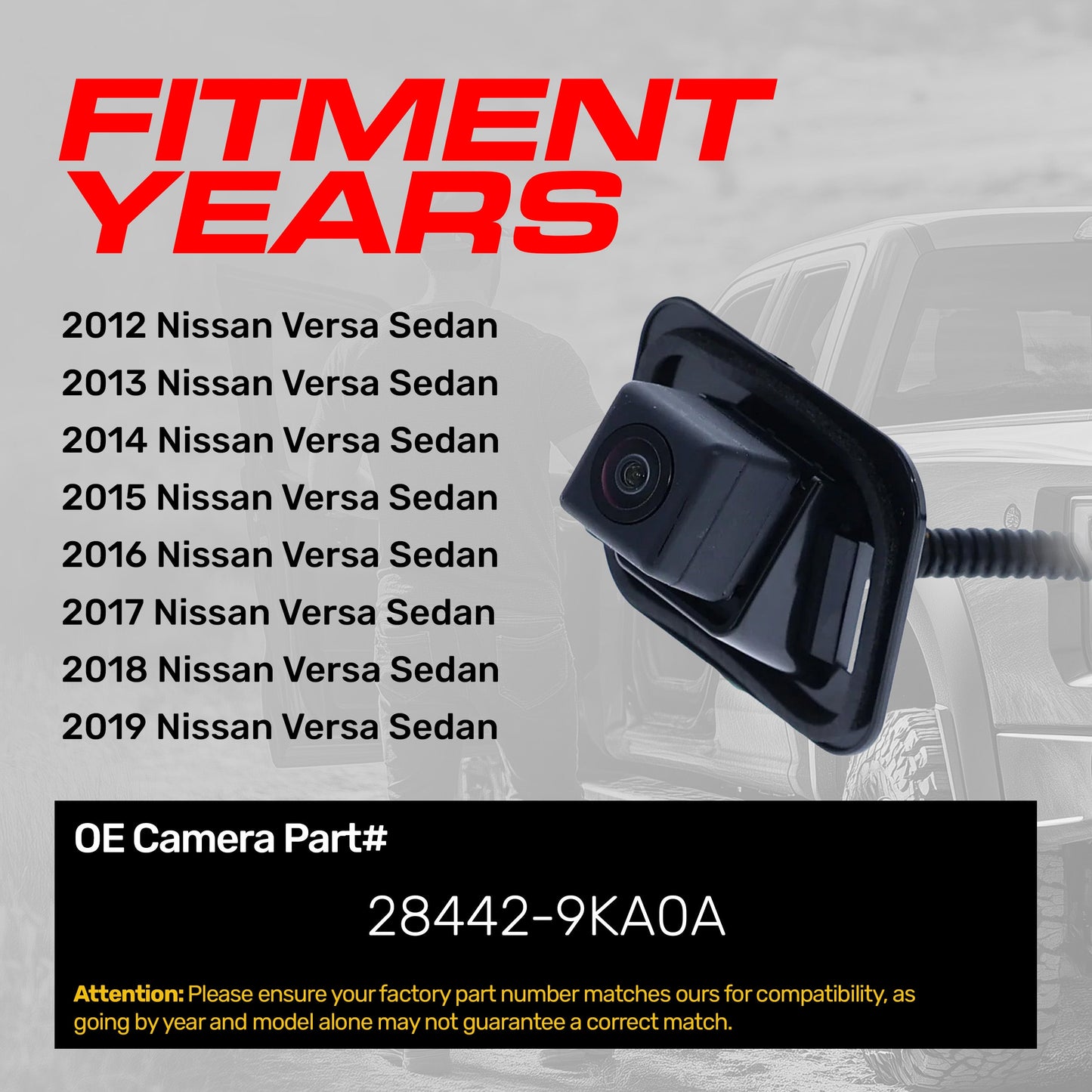 Nissan Versa Sedan (2012-2019) OEM Replacement Backup Camera OE Part # 28442-9KA0A