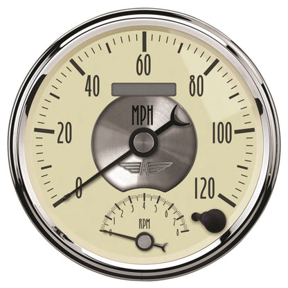 AutoMeter Gauge Tach/Speedo 5in. 120MPH & 8K RPM Elec. Program. Prestige Antq. Ivory 2090