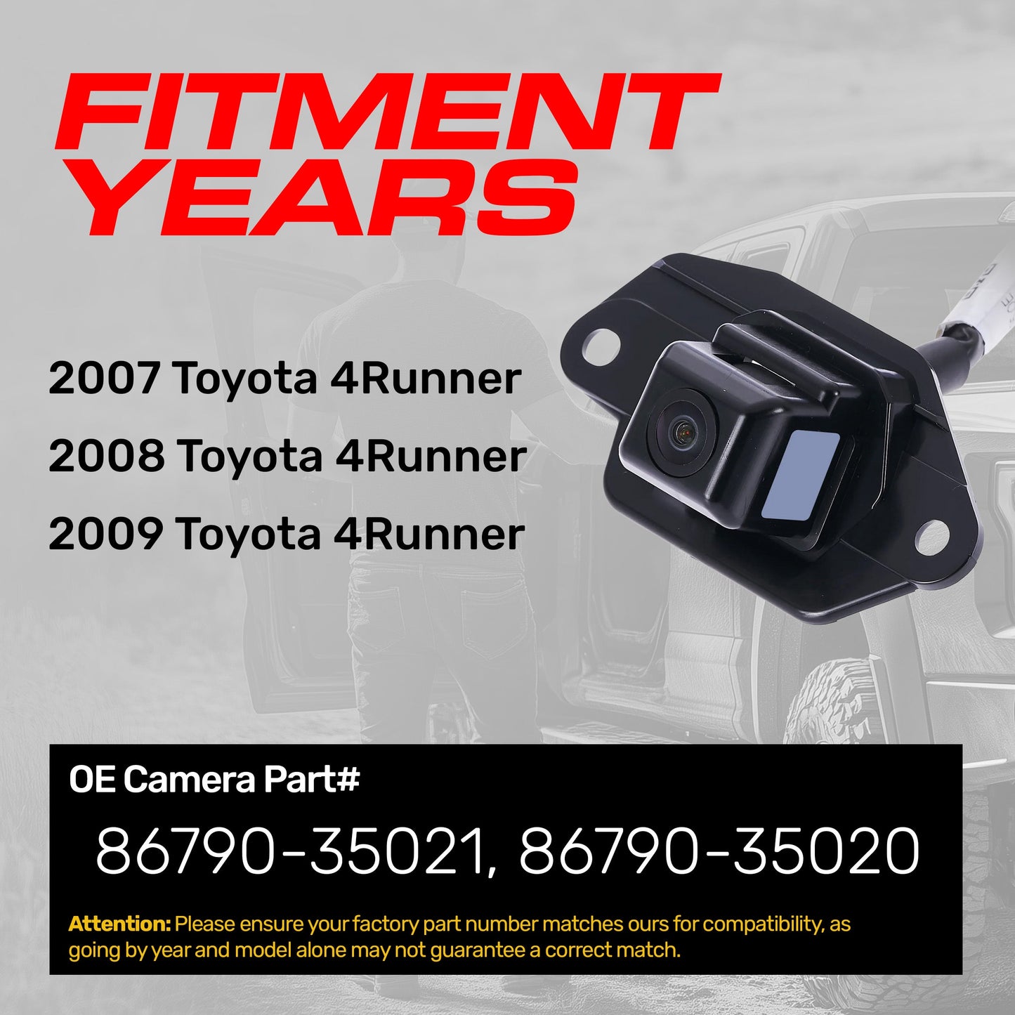Toyota 4Runner (2007-2009) OEM Replacement Backup Camera OE Part # 86790-35020, 86790-35021